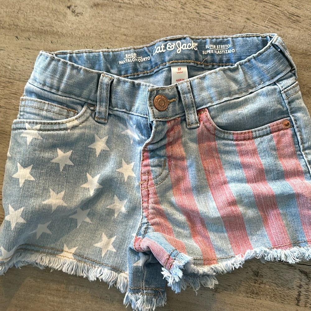 Red white and blue denim shorts